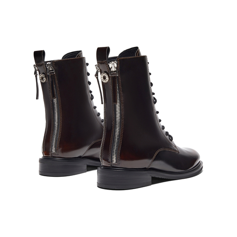 HGK25年冬牛皮酷飒时尚厚底粗跟马丁女靴（绒里）SGJ43DZ5