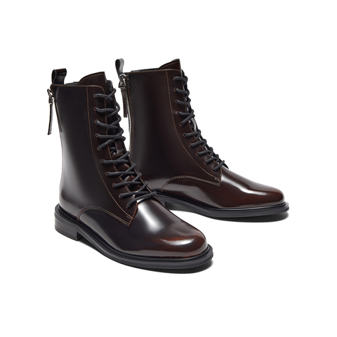 HGK25年冬牛皮酷飒时尚厚底粗跟马丁女靴SGJ43DZ5