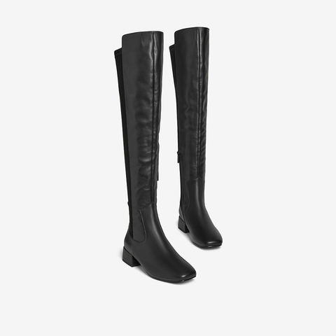 HGK25冬曜夜骑士粗跟牛皮长靴WPF60DC5