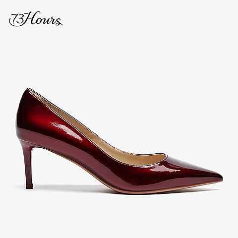 73Hours女鞋Brittany2021新款尖头细跟漆皮酒红色高跟鞋婚鞋单鞋