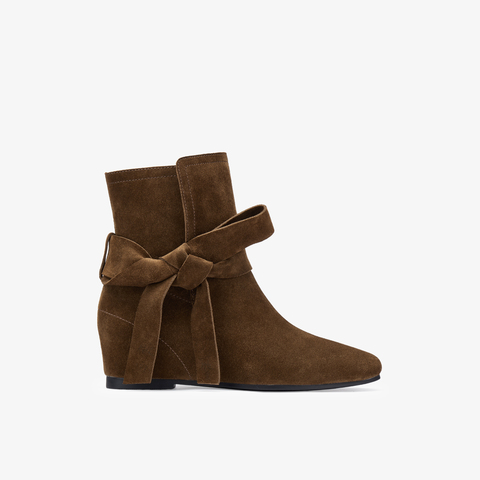 73hours女鞋温柔过渡2024冬季新品纯色圆头平底绑带西部靴