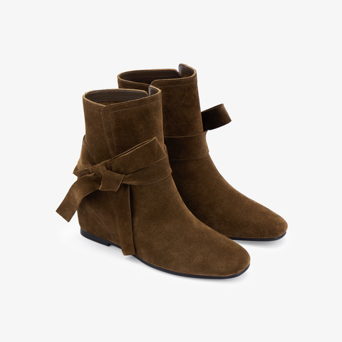 73hours女鞋温柔过渡2024冬季新品纯色圆头平底绑带西部靴