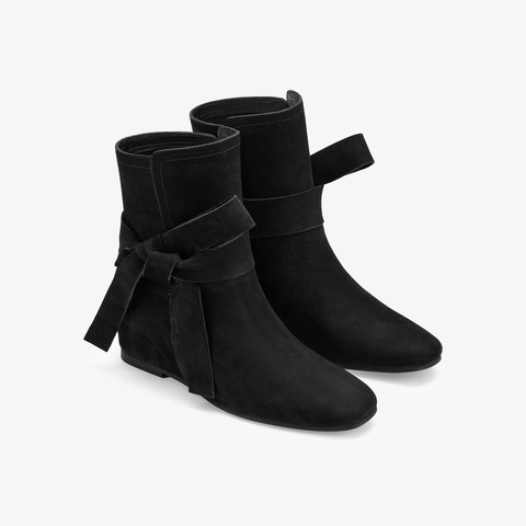 73hours女鞋温柔过渡2024冬季新品纯色圆头平底绑带西部靴