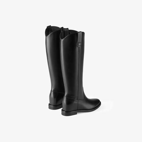 73hours女鞋Hazel2024冬季圆头纯色长筒平底骑士靴