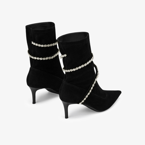 73hours女鞋银河环绕2024冬季新品细跟尖头水钻时装靴