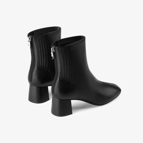 73hours女鞋慵懒心情2024冬季新品纯色方跟圆头拉链时装靴