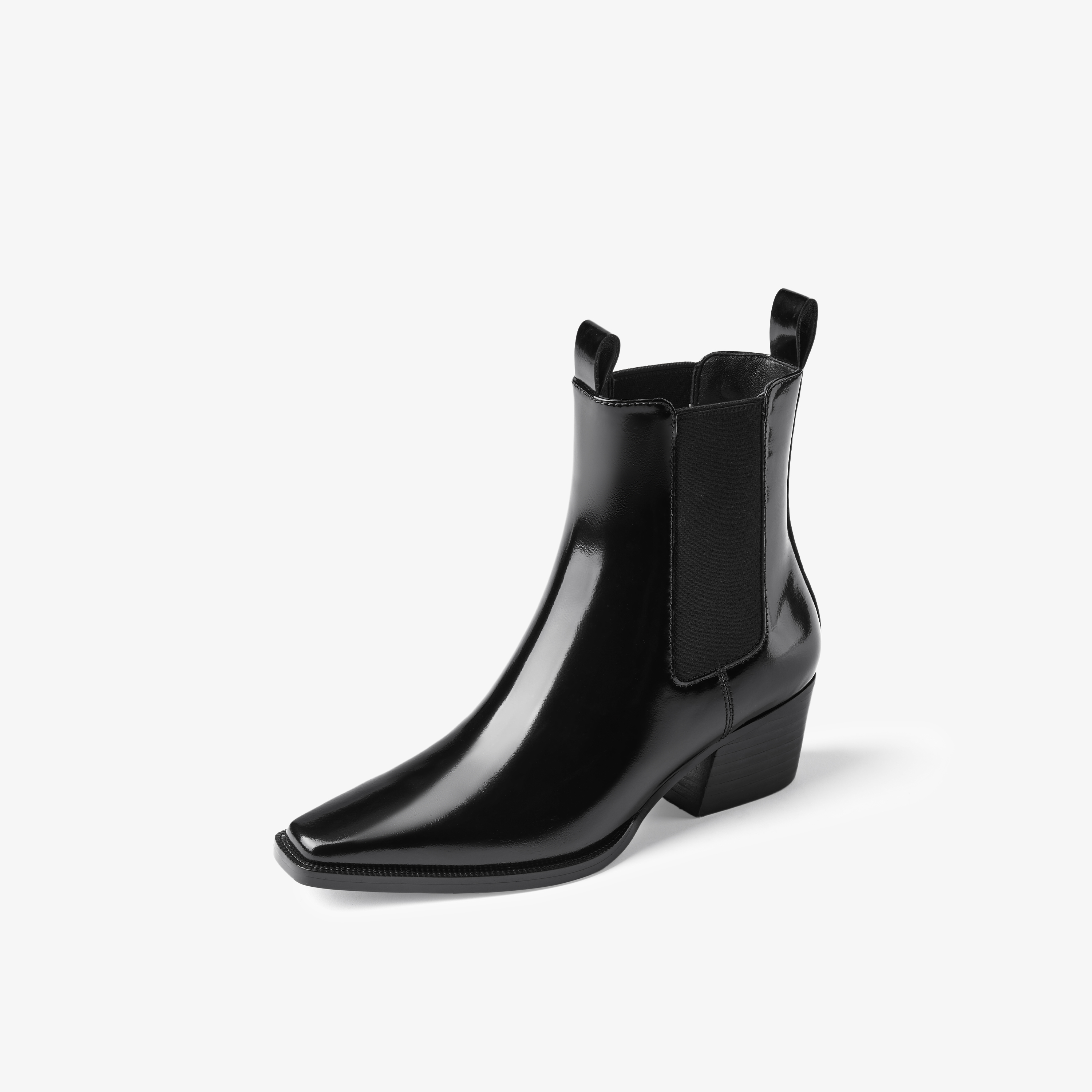 73hours女鞋环岛日记2024冬季新品方跟小方头松紧纯色切尔西靴