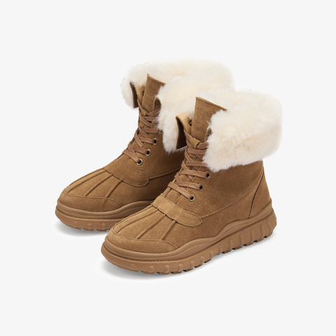 73hours女鞋冬日暖调2024冬季新品纯色系带平底圆头马丁靴