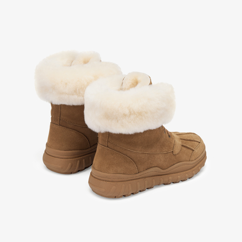 73hours女鞋冬日暖调2024冬季新品纯色系带平底圆头马丁靴