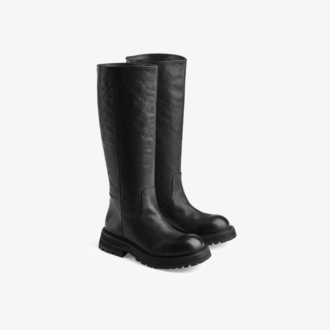 73hours女鞋胶片美拉德2024冬季新品纯色长筒圆头骑士靴