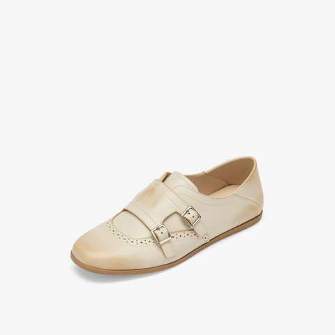 73hours女鞋伯爵可可2025春季新品平底圆头纯色孟克鞋