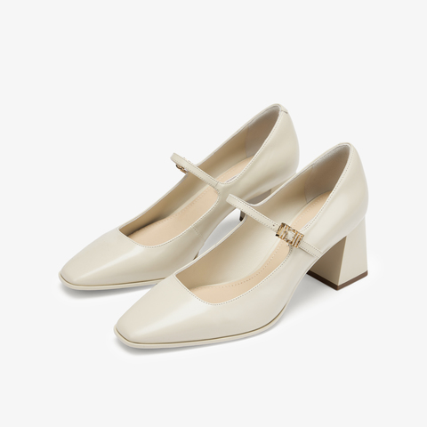 73hours女鞋Marie2025春季新品方头纯色方跟玛丽珍鞋