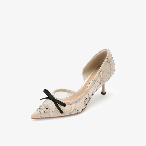 73hours女鞋柔和时光高跟2025春季新品平底尖头刺绣浅口单鞋