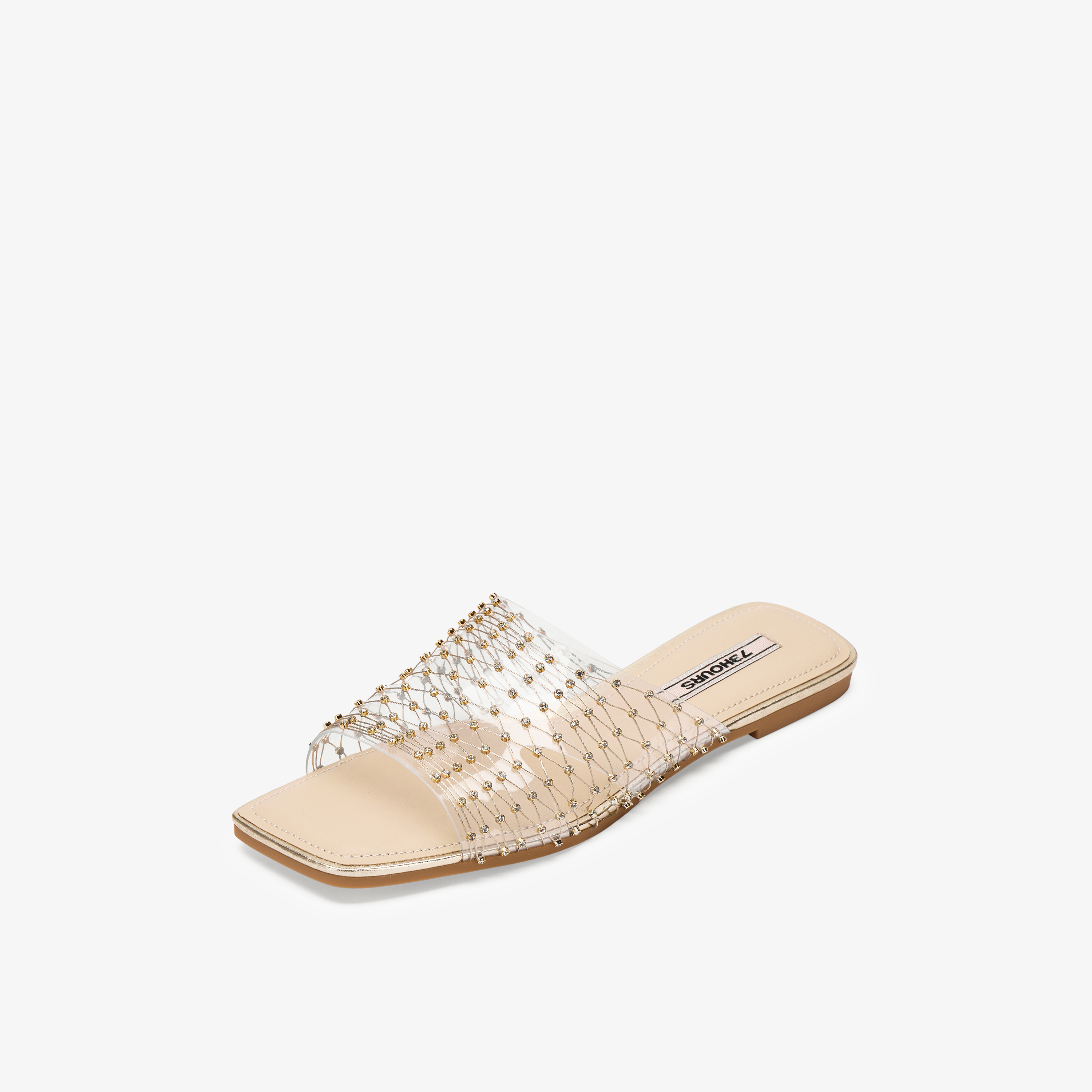 73hours女鞋揉碎银河平跟2025夏季新品方头纯色平底一字拖