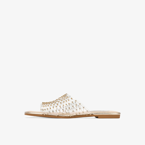 73hours女鞋揉碎银河平跟2025夏季新品方头纯色平底一字拖