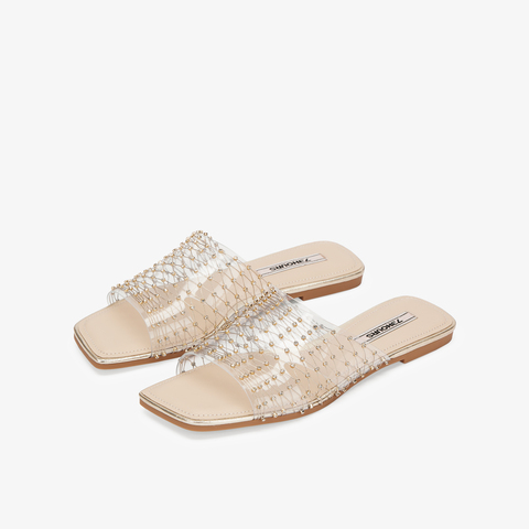 73hours女鞋揉碎银河平跟2025夏季新品方头纯色平底一字拖