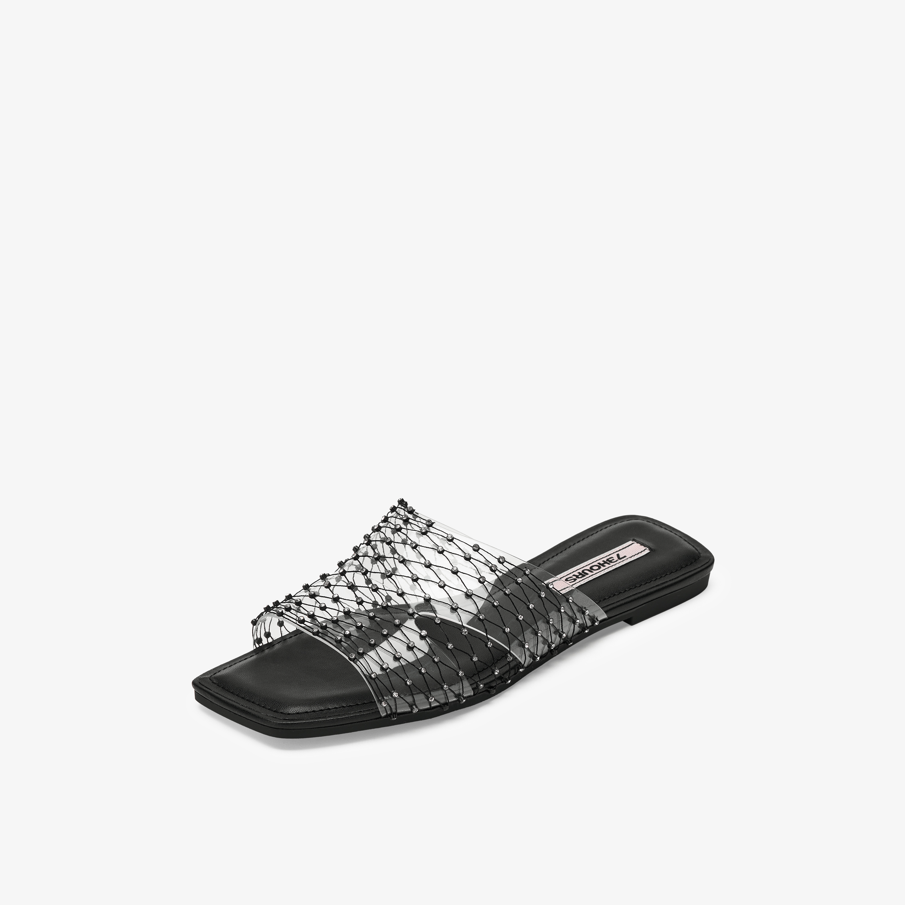 73hours女鞋揉碎银河平跟2025夏季新品方头纯色平底一字拖