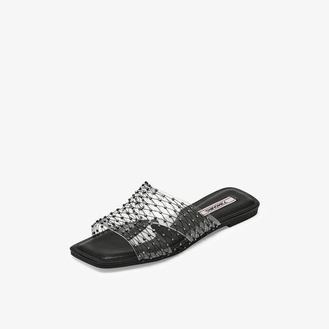 73hours女鞋揉碎银河平跟2025夏季新品方头纯色平底一字拖