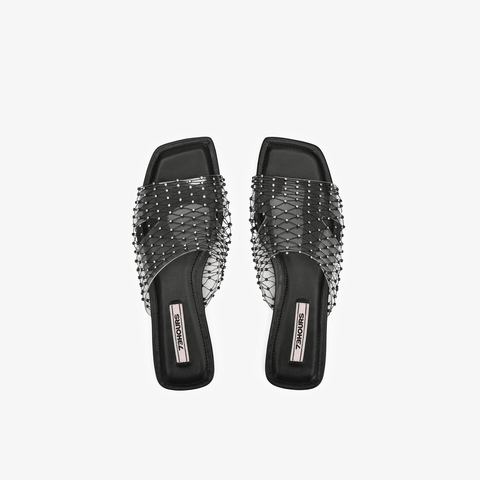 73hours女鞋揉碎银河平跟2025夏季新品方头纯色平底一字拖