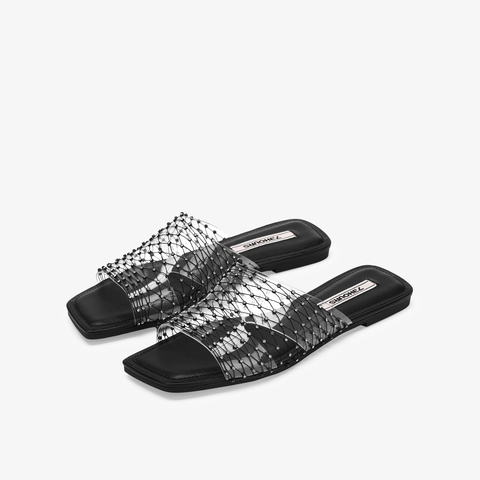 73hours女鞋揉碎银河平跟2025夏季新品方头纯色平底一字拖