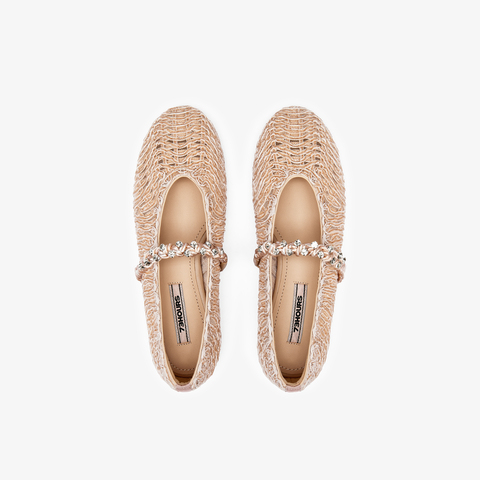 73hours女鞋转角巴黎2025秋季新品编织镂空鞋面平底纯色玛丽珍鞋