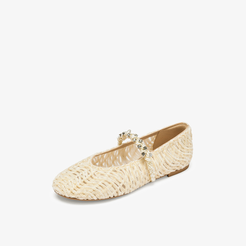 73hours女鞋转角巴黎2025秋季新品编织镂空鞋面平底纯色玛丽珍鞋