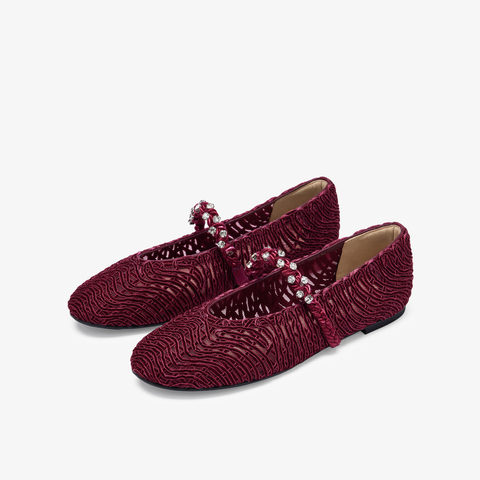 73hours女鞋转角巴黎2025秋季新品编织镂空鞋面平底纯色玛丽珍鞋