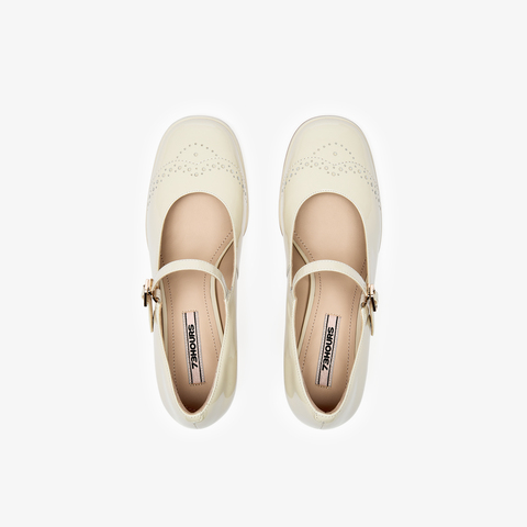 73hours女鞋塞纳河畔2025秋季新品圆头方跟纯色玛丽珍鞋