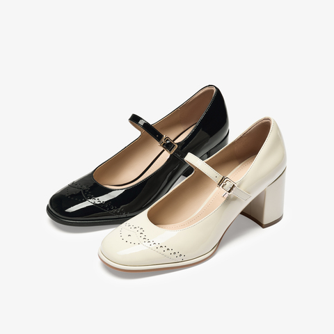 73hours女鞋塞纳河畔2025秋季新品圆头方跟纯色玛丽珍鞋