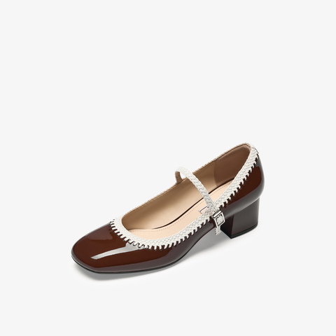 73hours女鞋轻甜派2025秋季新品方跟圆头纯色玛丽珍鞋