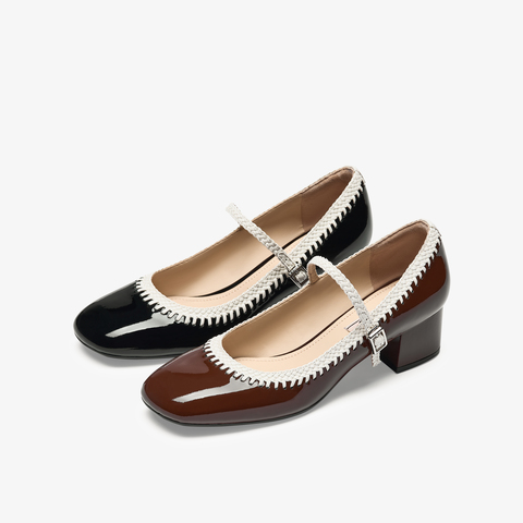 73hours女鞋轻甜派2025秋季新品方跟圆头纯色玛丽珍鞋