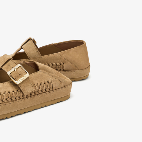 73hours女鞋开心果2025秋季新品平底纯色圆头魔术贴勃肯鞋