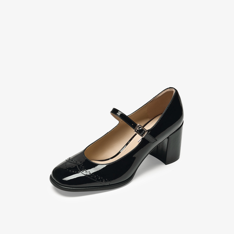 73hours女鞋塞纳河畔2025秋季新品圆头方跟纯色玛丽珍鞋