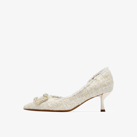 73hours女鞋尽兴优雅2025秋季新品细跟尖头纯色饰扣浅口单鞋