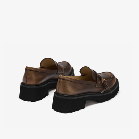 73hours女鞋黑松露2025秋季新品方跟纯色圆头乐福鞋