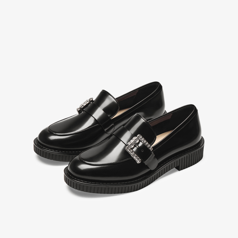 73hours女鞋唤醒阳光2025秋季新品圆头纯色方跟饰扣乐福鞋