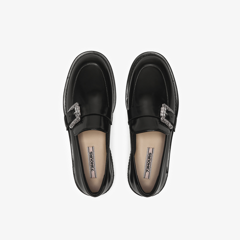 73hours女鞋唤醒阳光2025秋季新品圆头纯色方跟饰扣乐福鞋