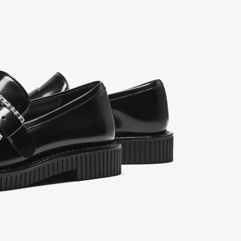 73hours女鞋唤醒阳光2025秋季新品圆头纯色方跟饰扣乐福鞋