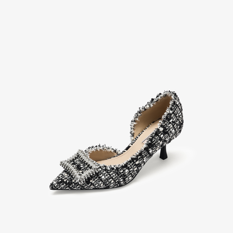 73hours女鞋尽兴优雅2025秋季新品细跟尖头纯色饰扣浅口单鞋