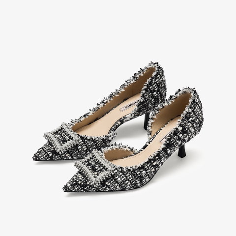 73hours女鞋尽兴优雅2025秋季新品细跟尖头纯色饰扣浅口单鞋