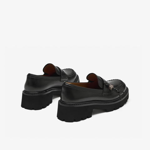 73hours女鞋黑松露2025秋季新品方跟纯色圆头乐福鞋