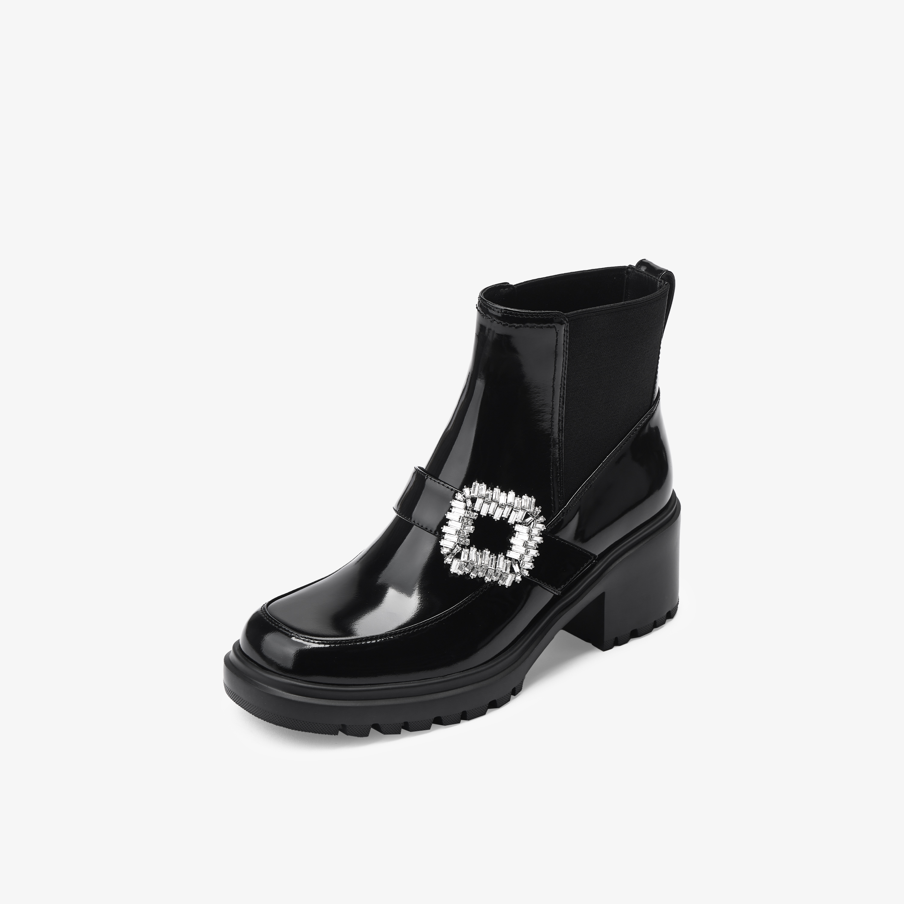 73hours女鞋怦怦跳2025冬季新品方跟饰扣圆头纯色切尔西靴