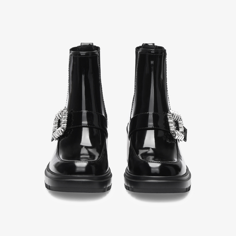 73hours女鞋怦怦跳2025冬季新品方跟饰扣圆头纯色切尔西靴