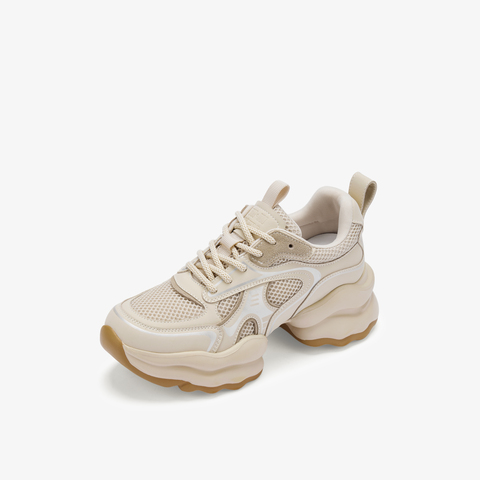 73hours女鞋椰椰奶冻拼色厚底圆头系带老爹鞋