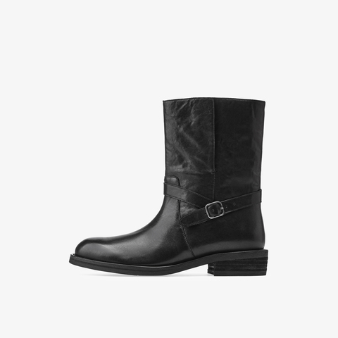 73hours女鞋公路旅行2025冬季新品平底纯色圆头西部靴