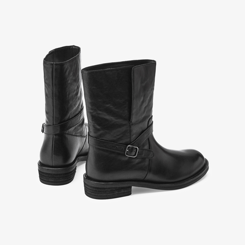 73hours女鞋公路旅行2025冬季新品平底纯色圆头西部靴