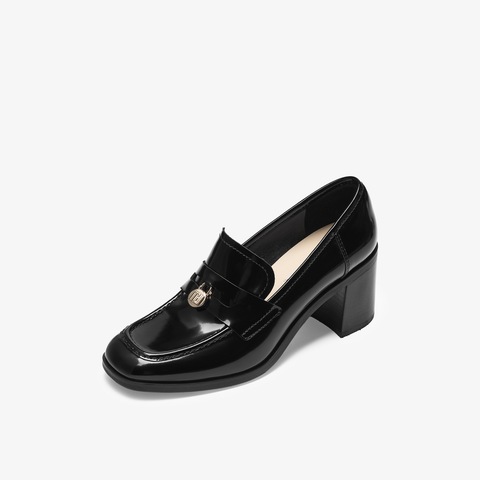 73hours女鞋多面都市2025秋季新品方跟纯色方头乐福鞋