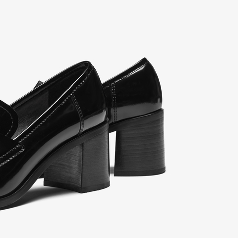 73hours女鞋多面都市2025秋季新品方跟纯色方头乐福鞋