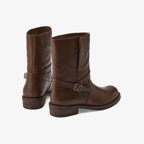 73hours女鞋公路旅行2025冬季新品平底纯色圆头西部靴