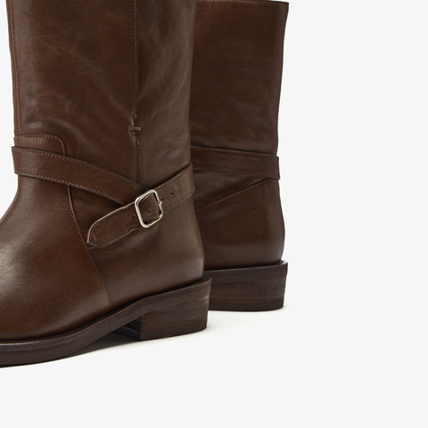 73hours女鞋公路旅行2025冬季新品平底纯色圆头西部靴